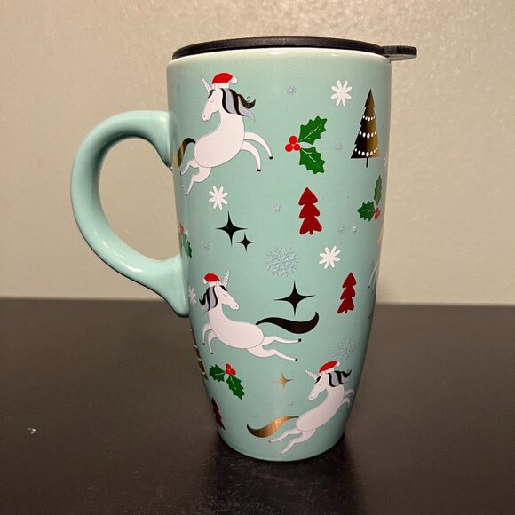 Sheffield Home UNICORN Travel Mug w/ Metallic Gold Accents & Lid  ~ Christmas - Picture 1 of 11